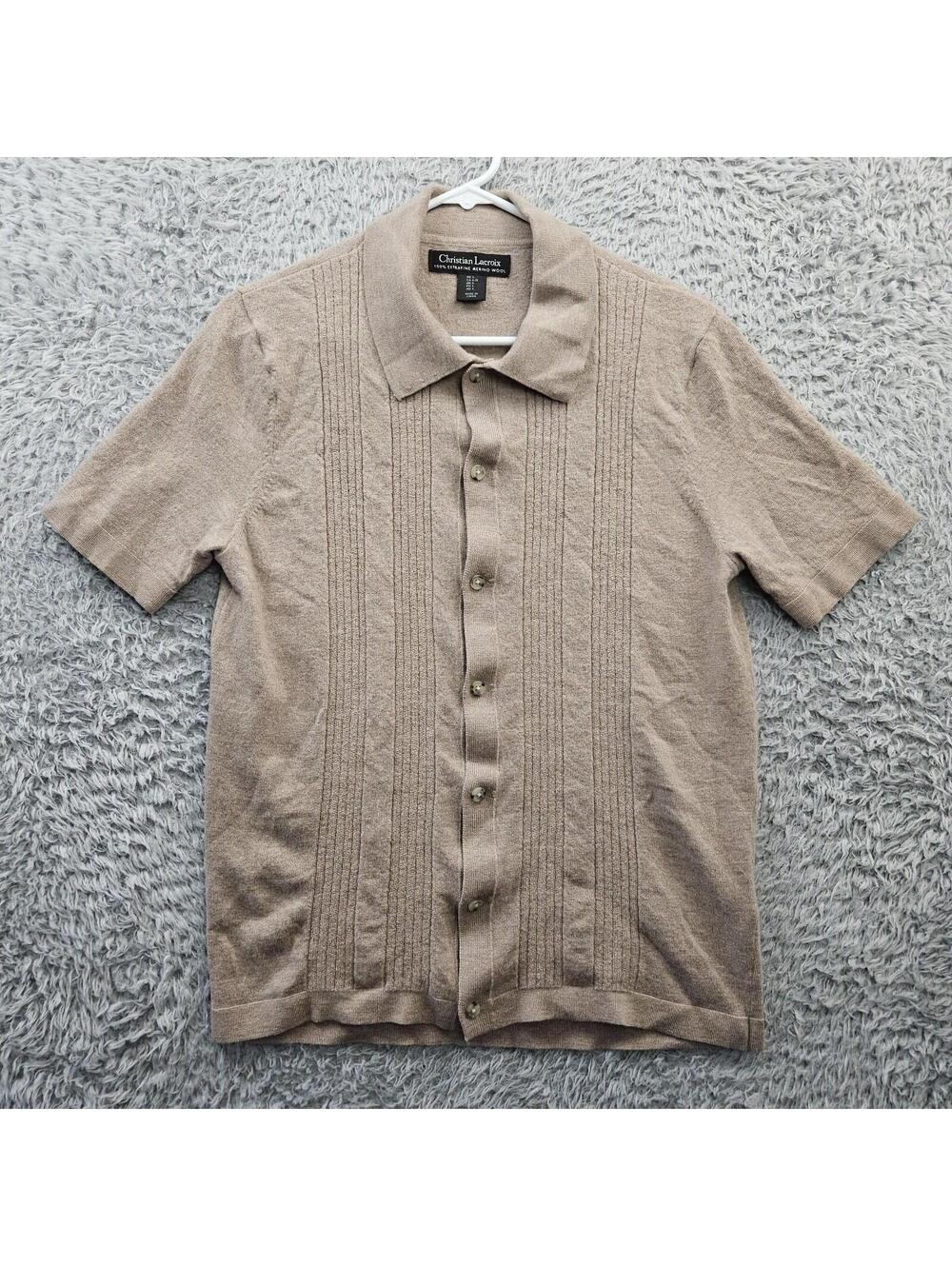 Christian LaCroix Knit Sweater Shirt Large (Fits Medium) Short Sleeve Button Up